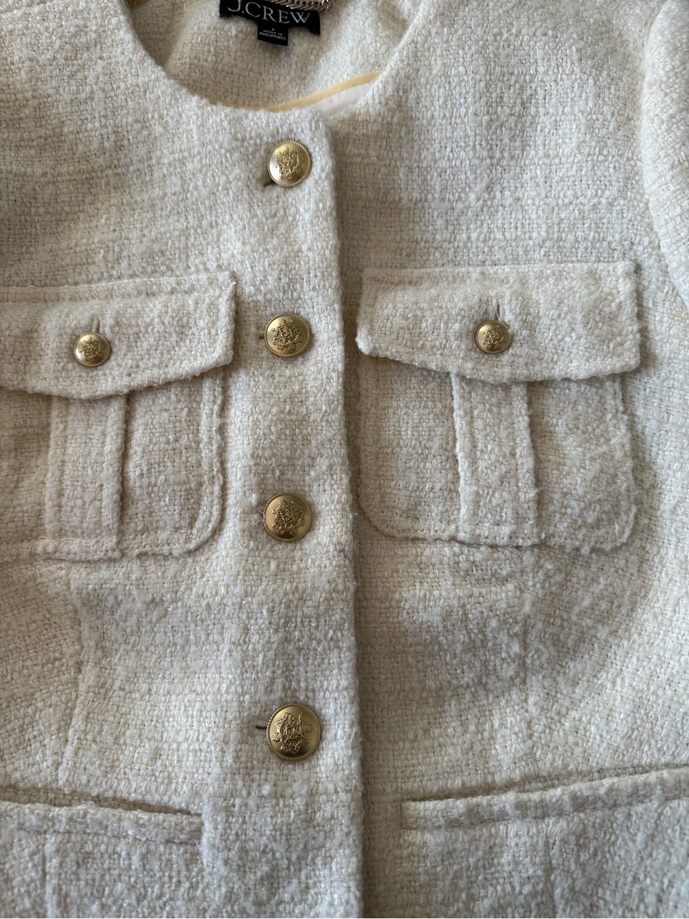 Cropped Bouclé Jacket with Gold Buttons - Cream Great Winter White  Blazer - Picture 6 of 8